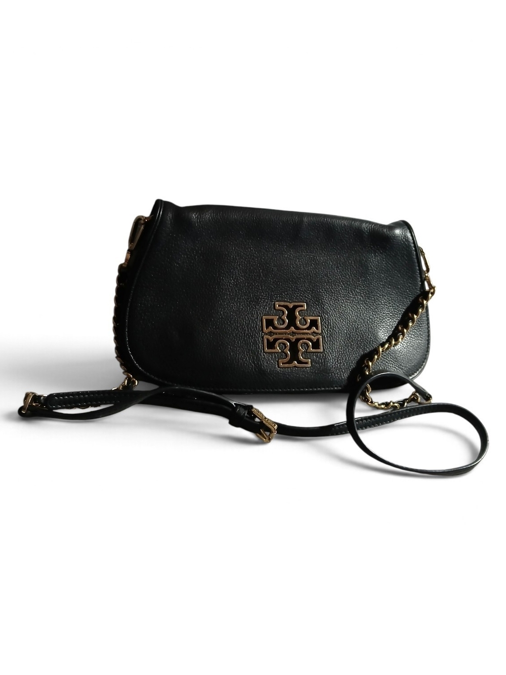 Tory Burch Black Leather Crossbody Bag with Gold Logo